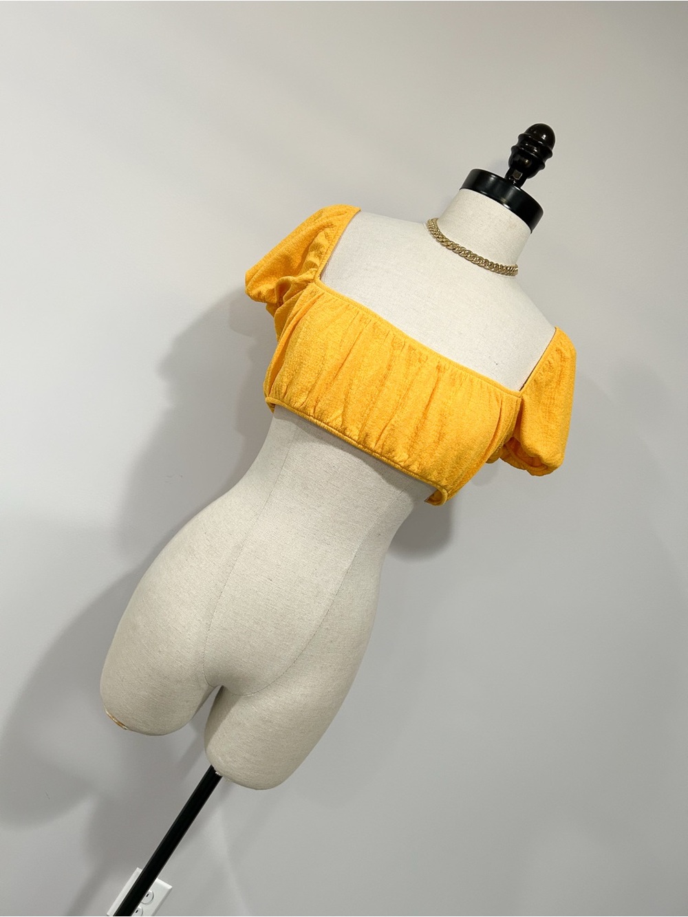 H&M Yellow Square Neck Puff Sleeve Crop Top